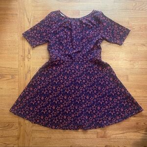 eShakti navy pink star print fit and flare dress XL